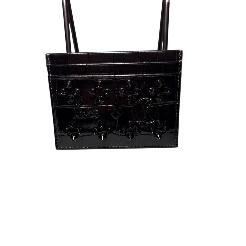 Christian Louboutin Kios Spiked Card Holder - Black Croc Embossed